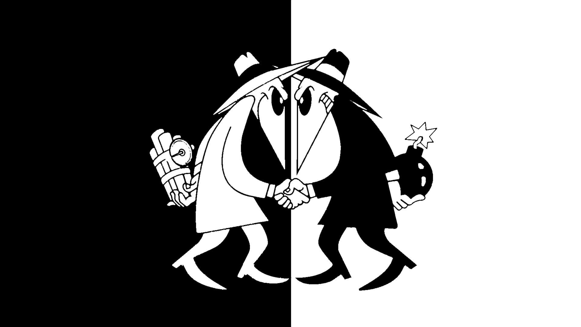 Image depicts the classic spy vs spy comic as representing white hat SEO vs black hat SEO techniques