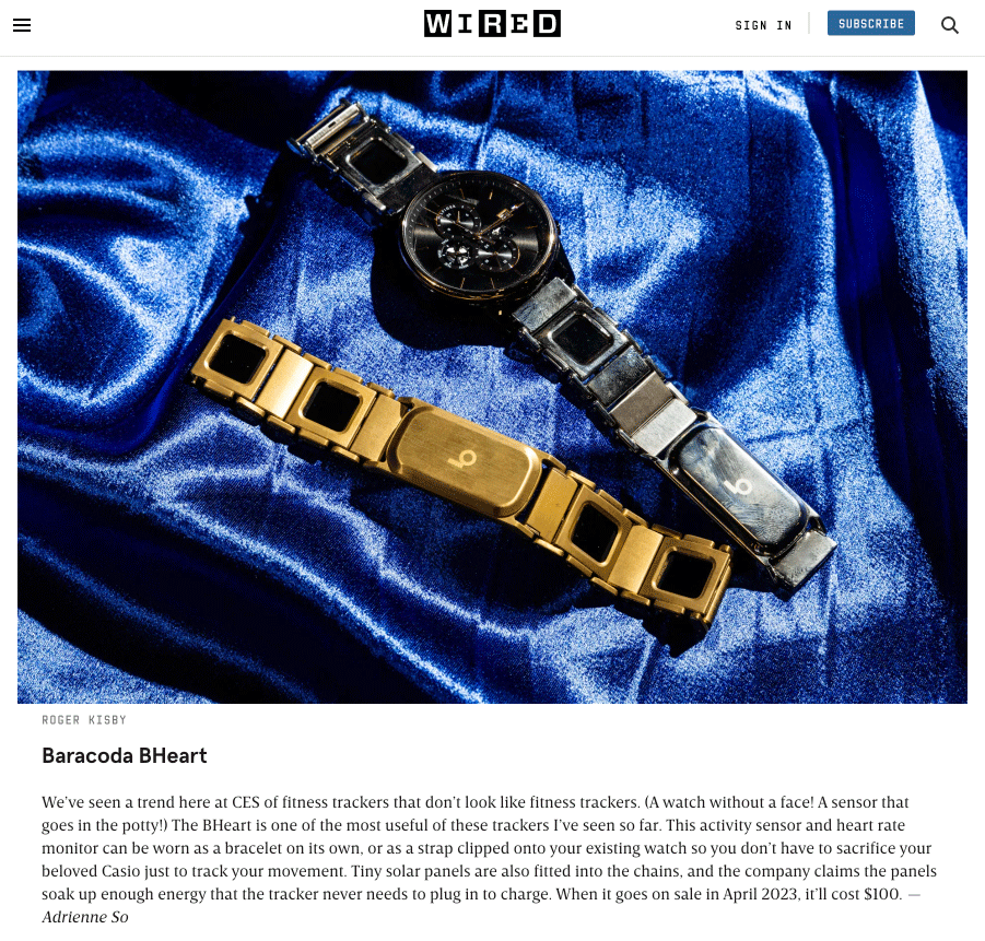 Image shows Wired feature on Baracoda at CES