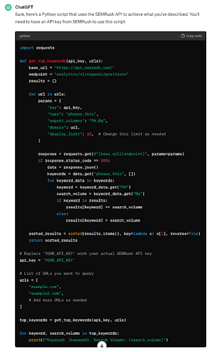 ChatGPT's response to our first API query