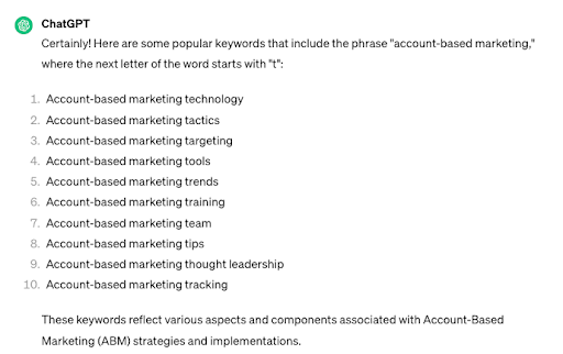 ChatGPT's response to our first 'alphabet soup' prompt