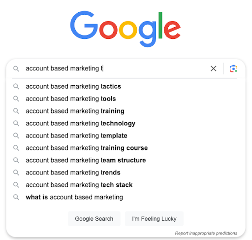 A Google search for account based marketing tactics