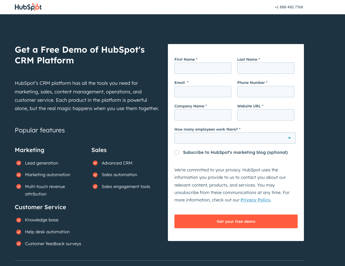 hubspot landing page example