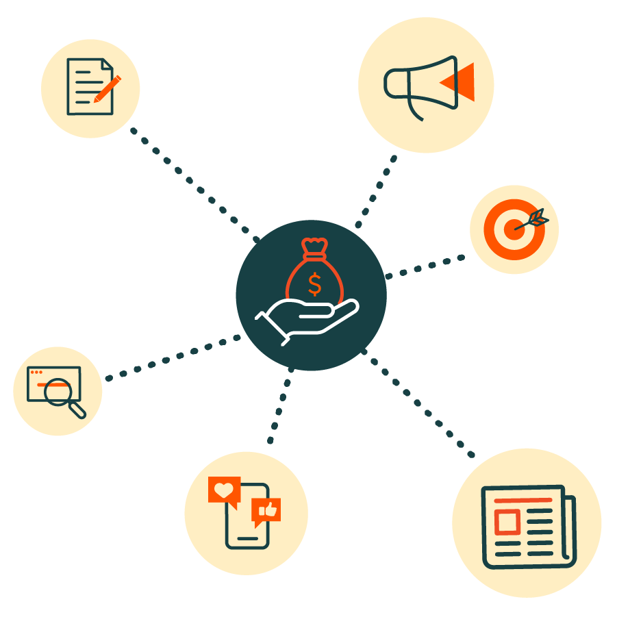 How to announce startup funding - solutions<br />
Icons showing the components of announcing startup funding