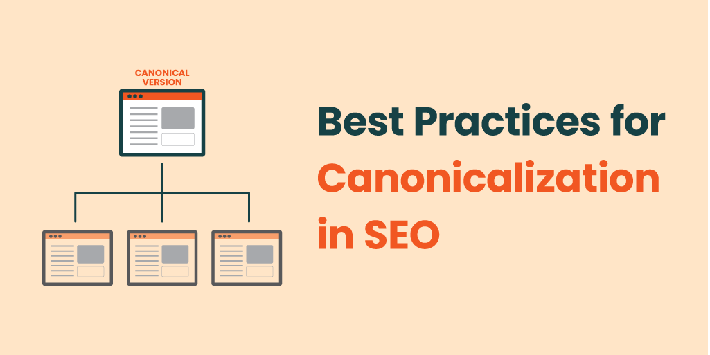 Best Practices for Canonicalization in SEO with image showing 1 canonical version of a web page and 3 non-canonical versions.