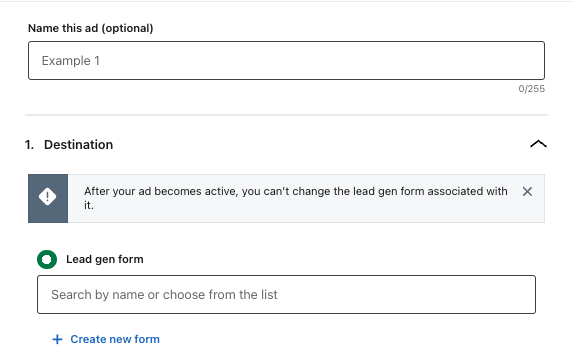 LinkedIn Lead gen form creation