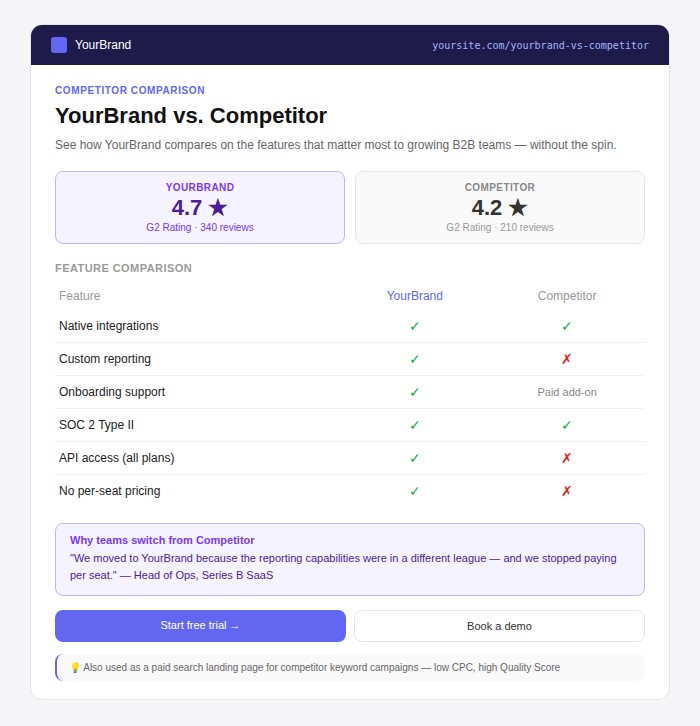 feature comparison page
